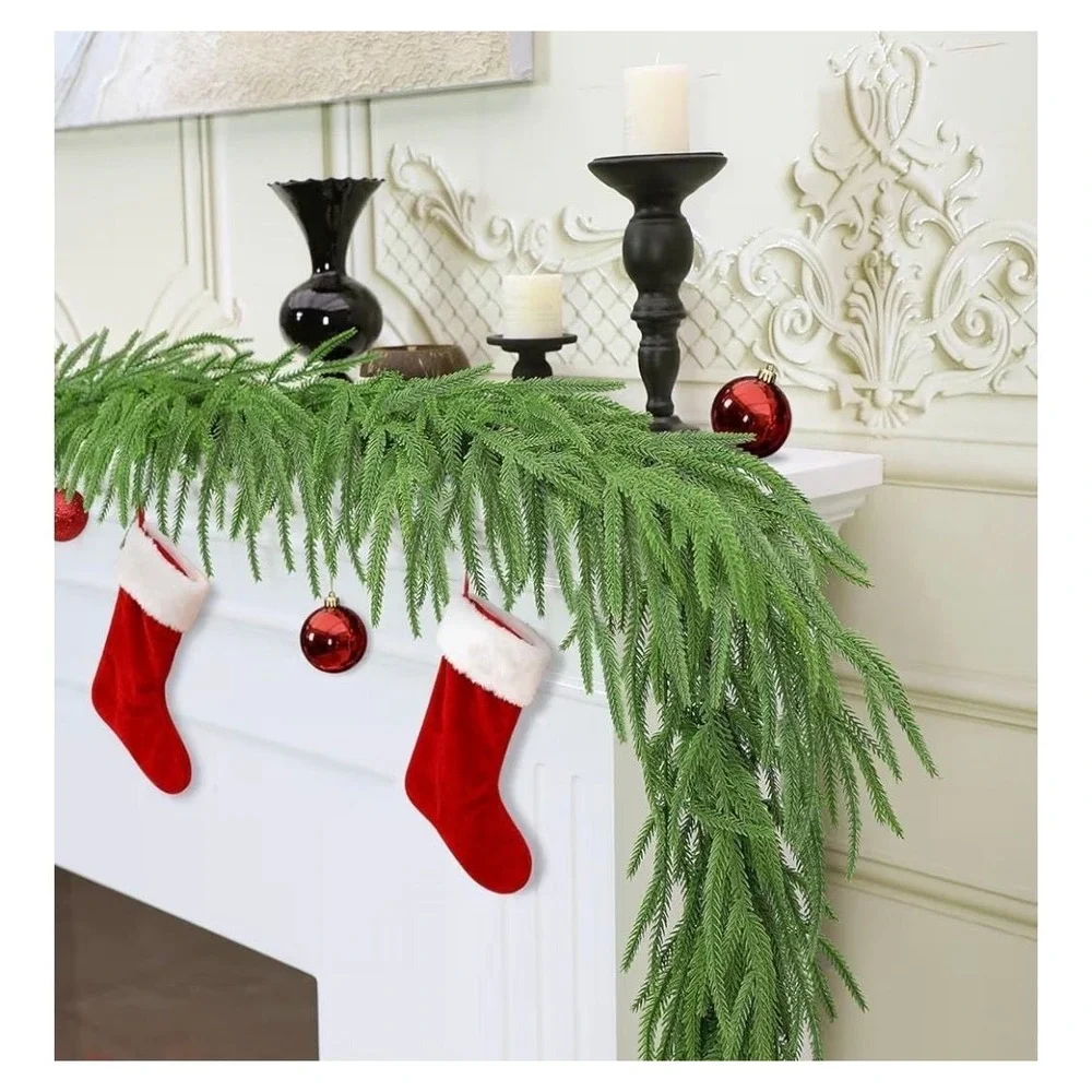 9FT Real Touch‎ Norfolk Pine Artificial Christmas Garland with Hanging Ring